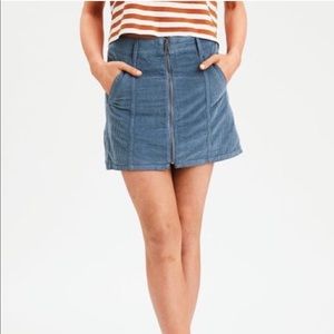 AMERICAN EAGLE Ash Blue Corduroy A-Line Zip Skirt